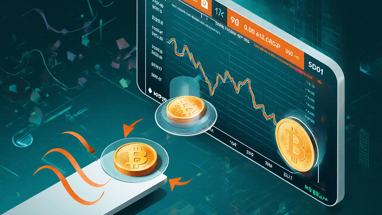 Illustrated exchange screen showing thin liquidity and slippage with stablecoins.
